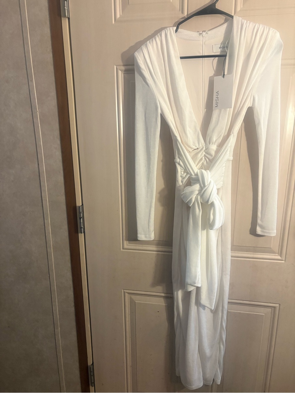 MISHA Francis Ivory Long Sleeve Knot-Front Dress Party Cocktail Wedding Guest